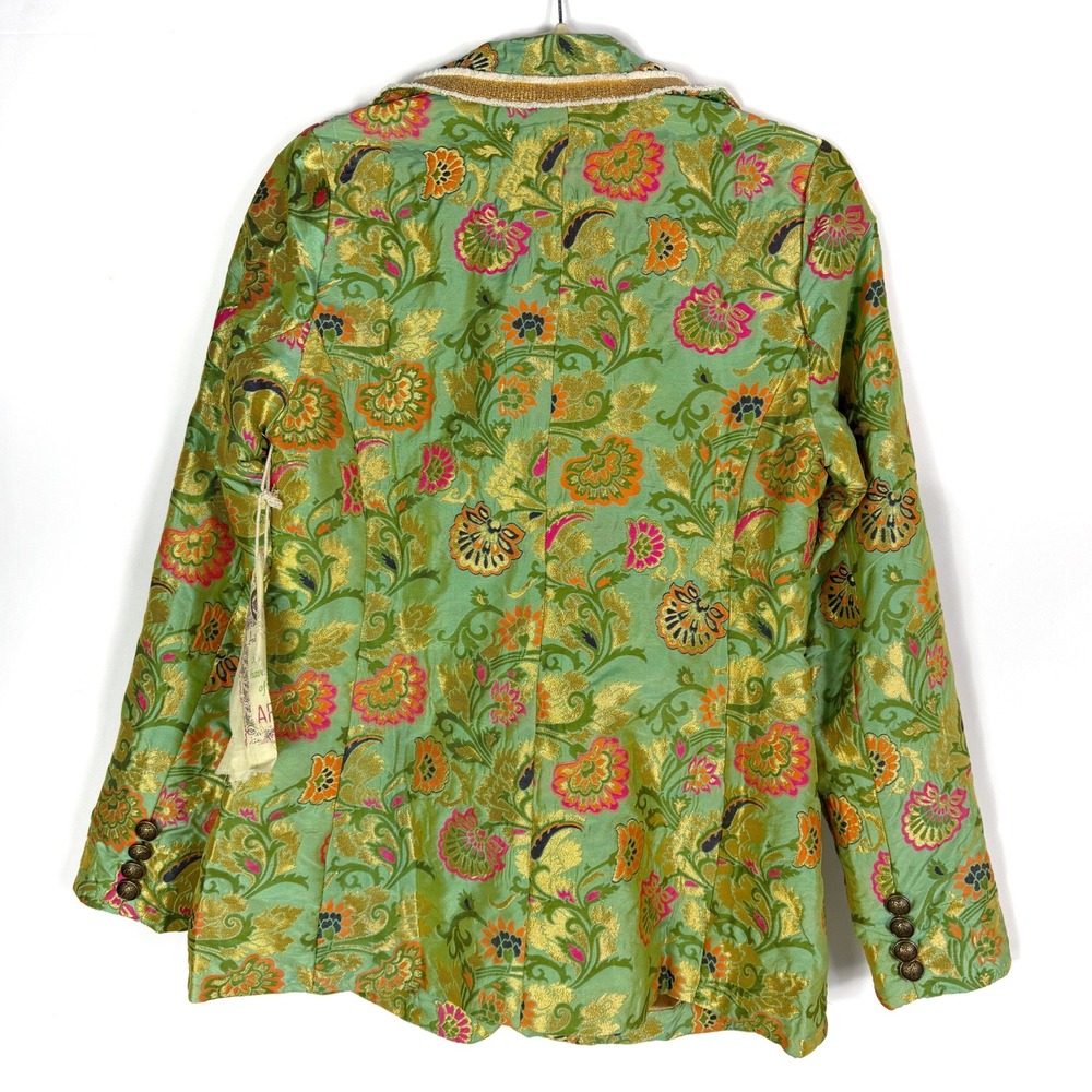 Aratta Silent journey Renaissance Silk Jacquard Blazer Jacket Green Floral Sz S - Picture 10 of 11
